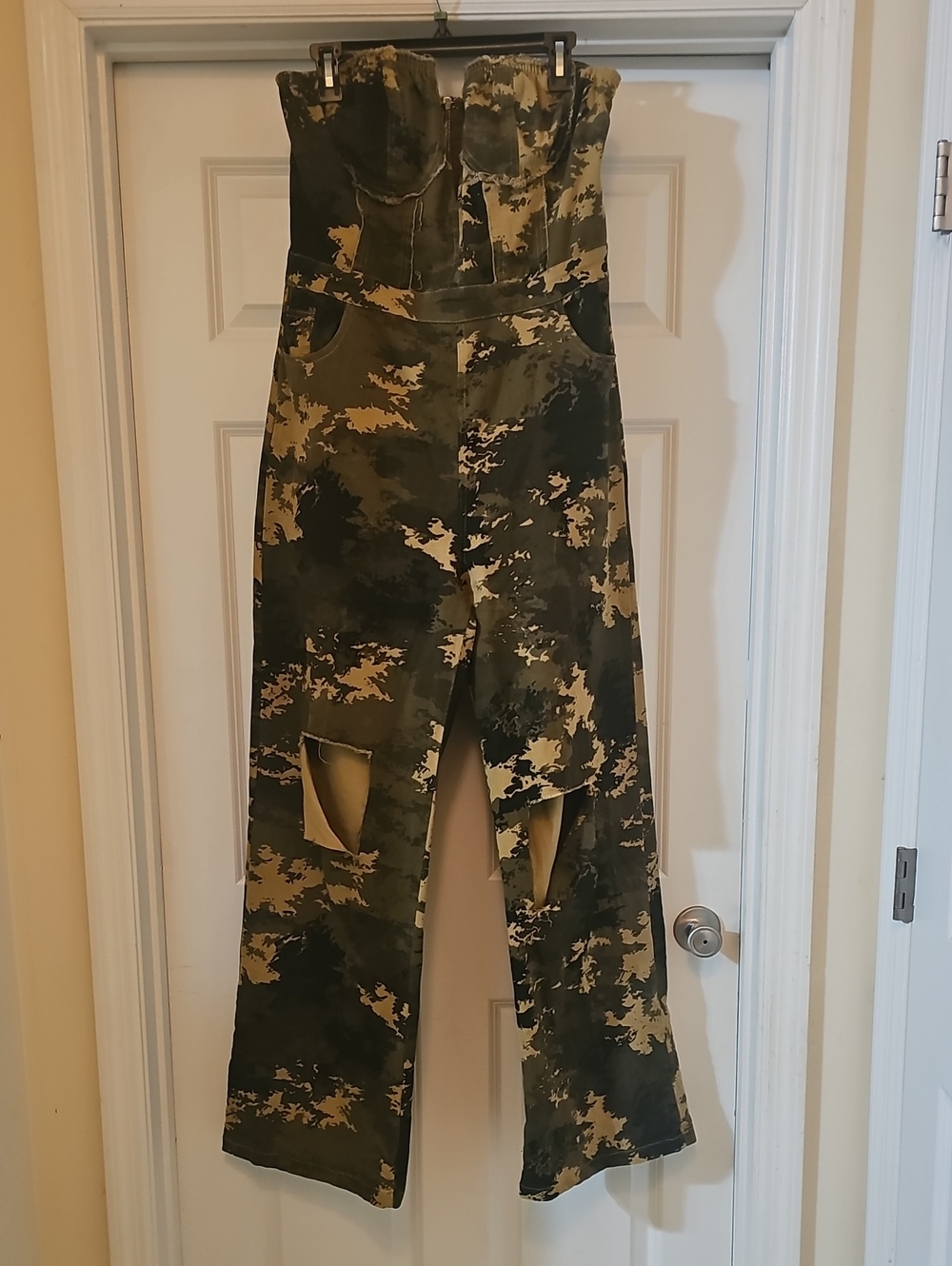 Strapless Camo Jumpsuit in Olive Green